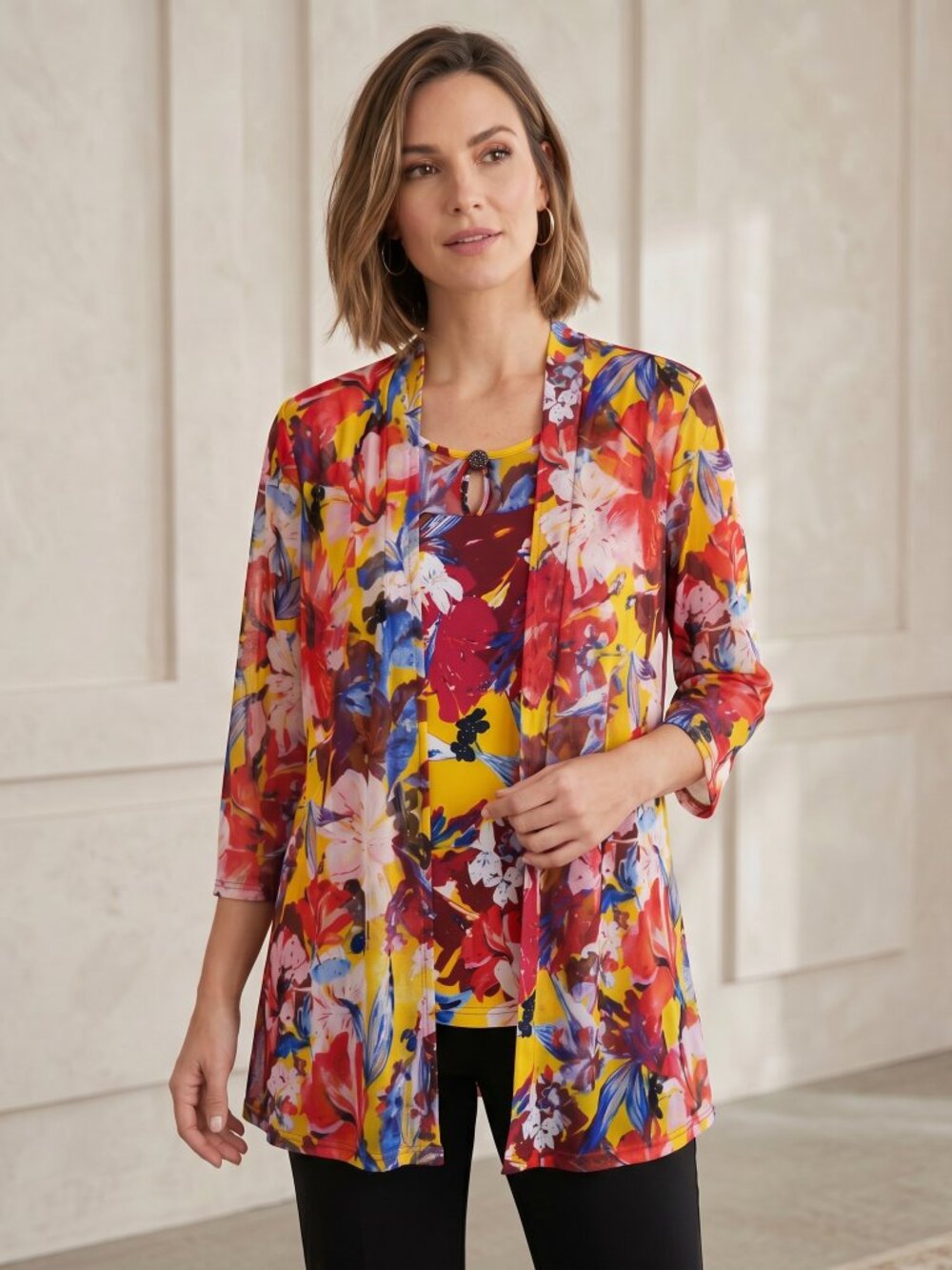 Liz McCoy XL L Red Yellow Blue Floral 1 Piece Top Colorful Dopamine Boho Office